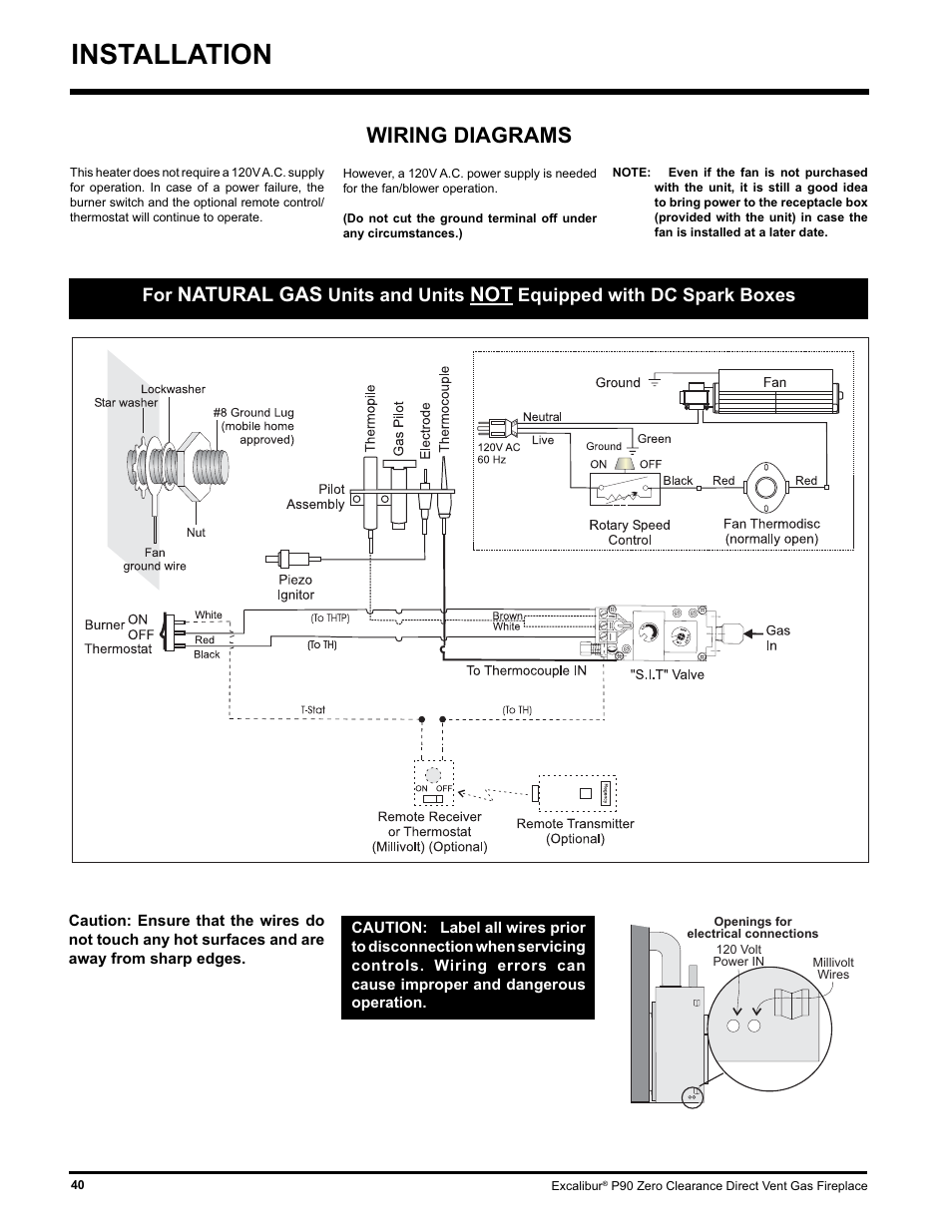 Installation, Wiring diagrams, Natural gas | Units and units, Equipped with dc spark boxes | CarAlarms.com P90-NG1 User Manual | Page 40 / 52