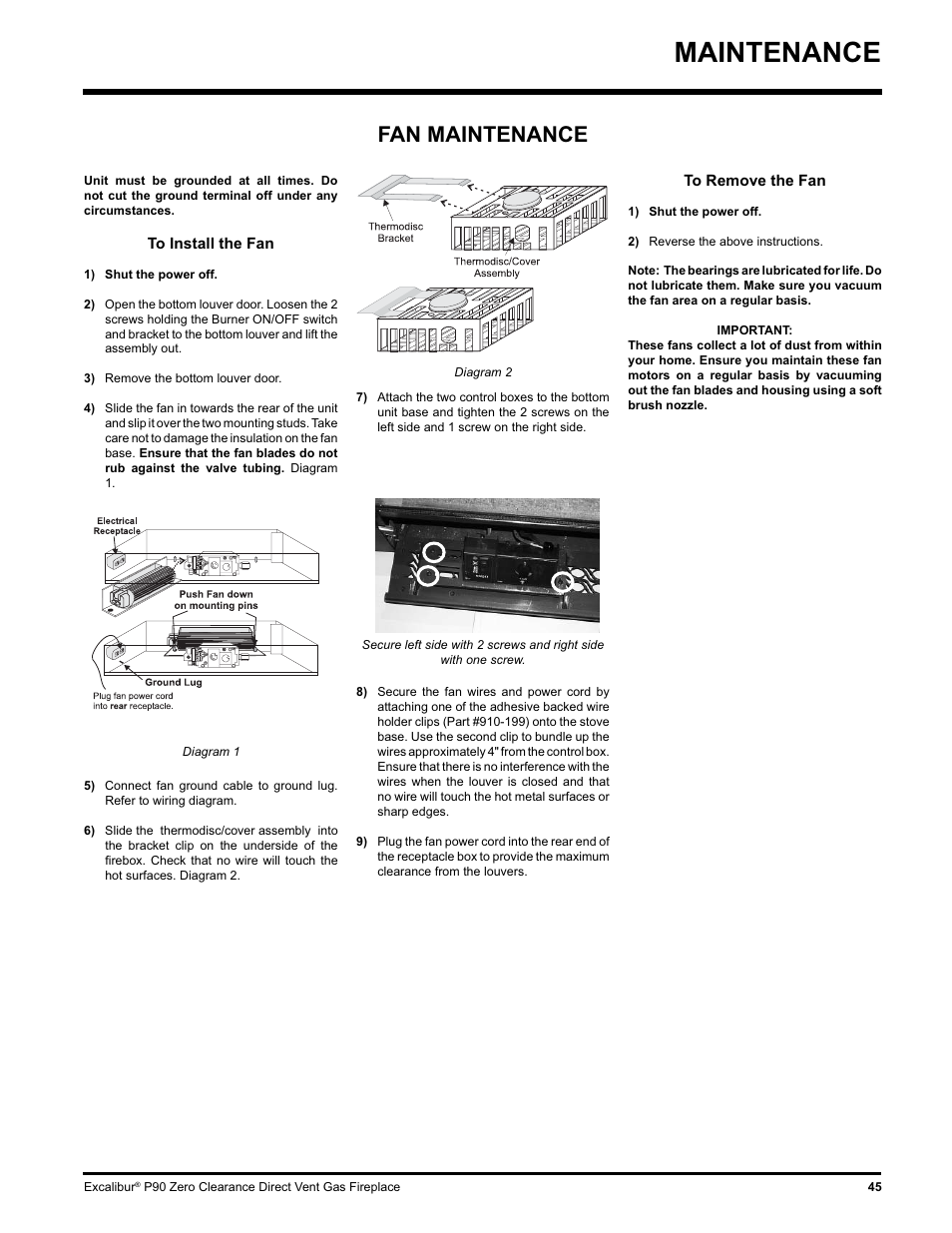 Maintenance, Fan maintenance | CarAlarms.com P90-NG1 User Manual | Page 45 / 52