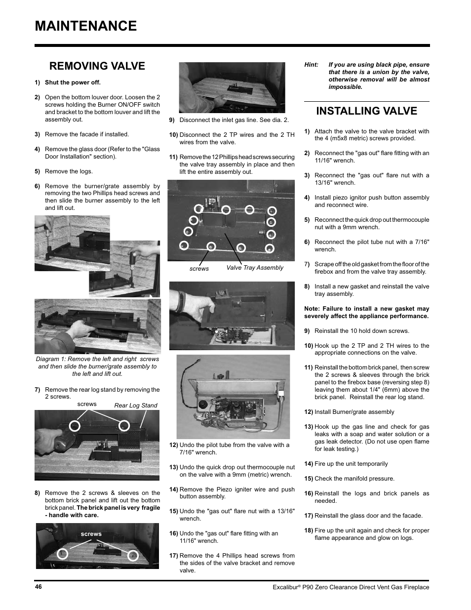 Maintenance, Installing valve, Removing valve | CarAlarms.com P90-NG1 User Manual | Page 46 / 52