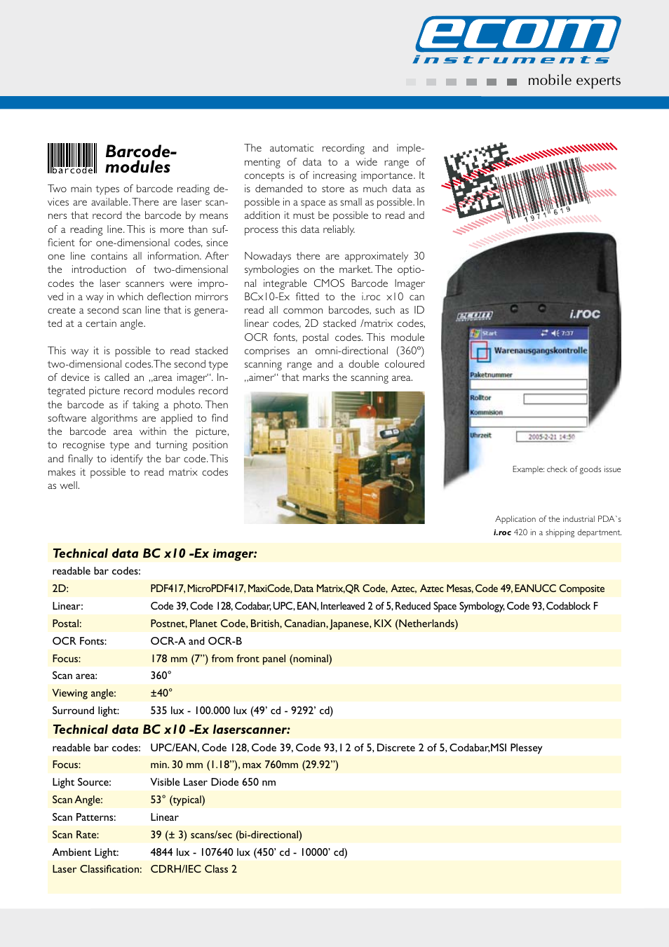 Barcode- modules, Mobile experts | Ecom Instruments X20 User Manual | Page 5 / 13