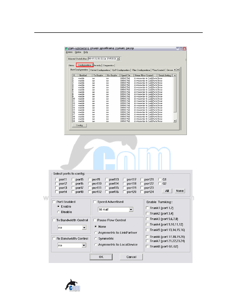 Configuration functions, Port configuration submenu | Ecom Instruments ECOM-EF24F2G User Manual | Page 31 / 42