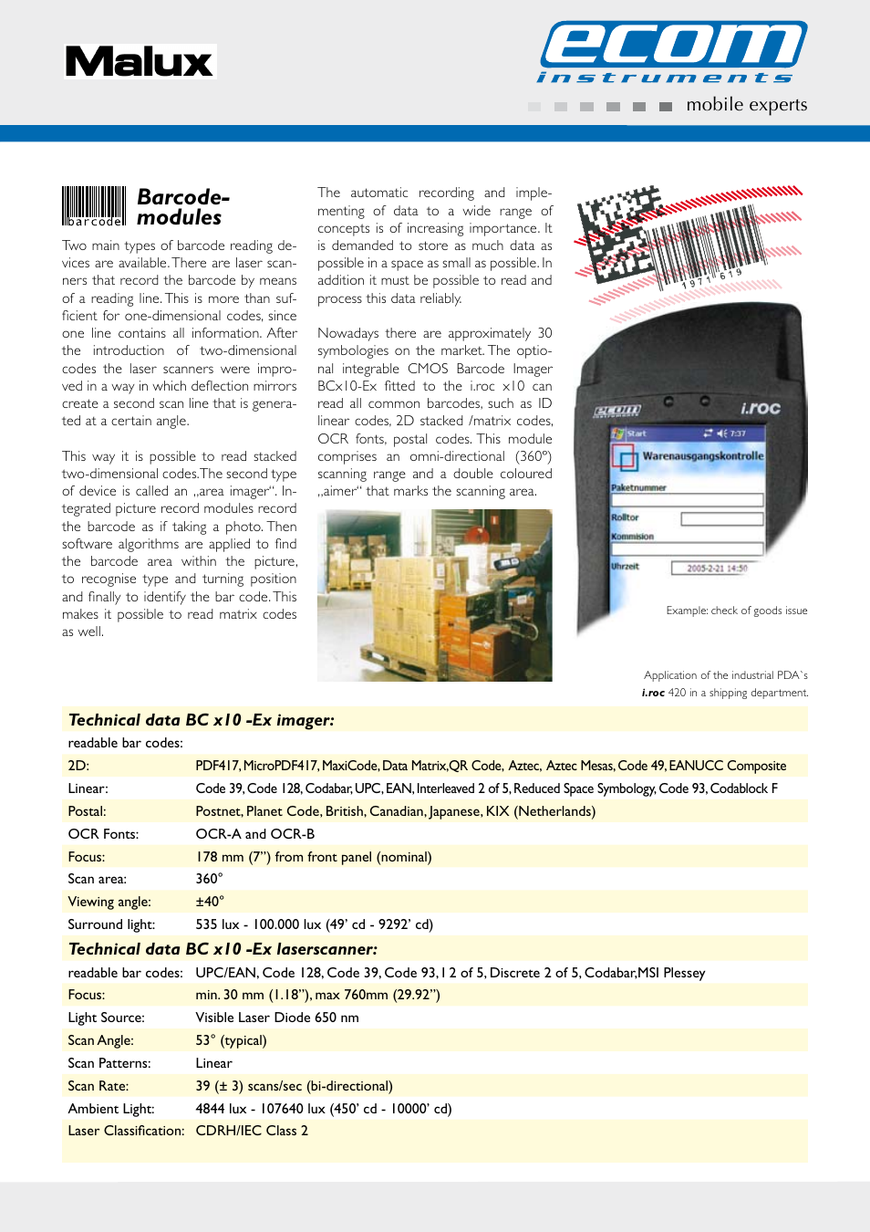 Barcode- modules, Mobile experts | Ecom Instruments Malux i.roc 420 User Manual | Page 5 / 12