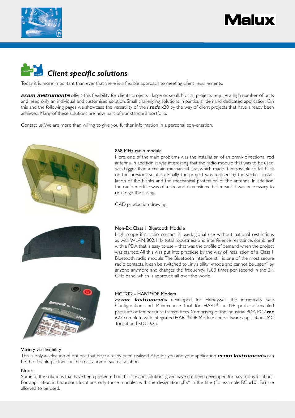 Client specific solutions | Ecom Instruments Malux i.roc 420 User Manual | Page 8 / 12
