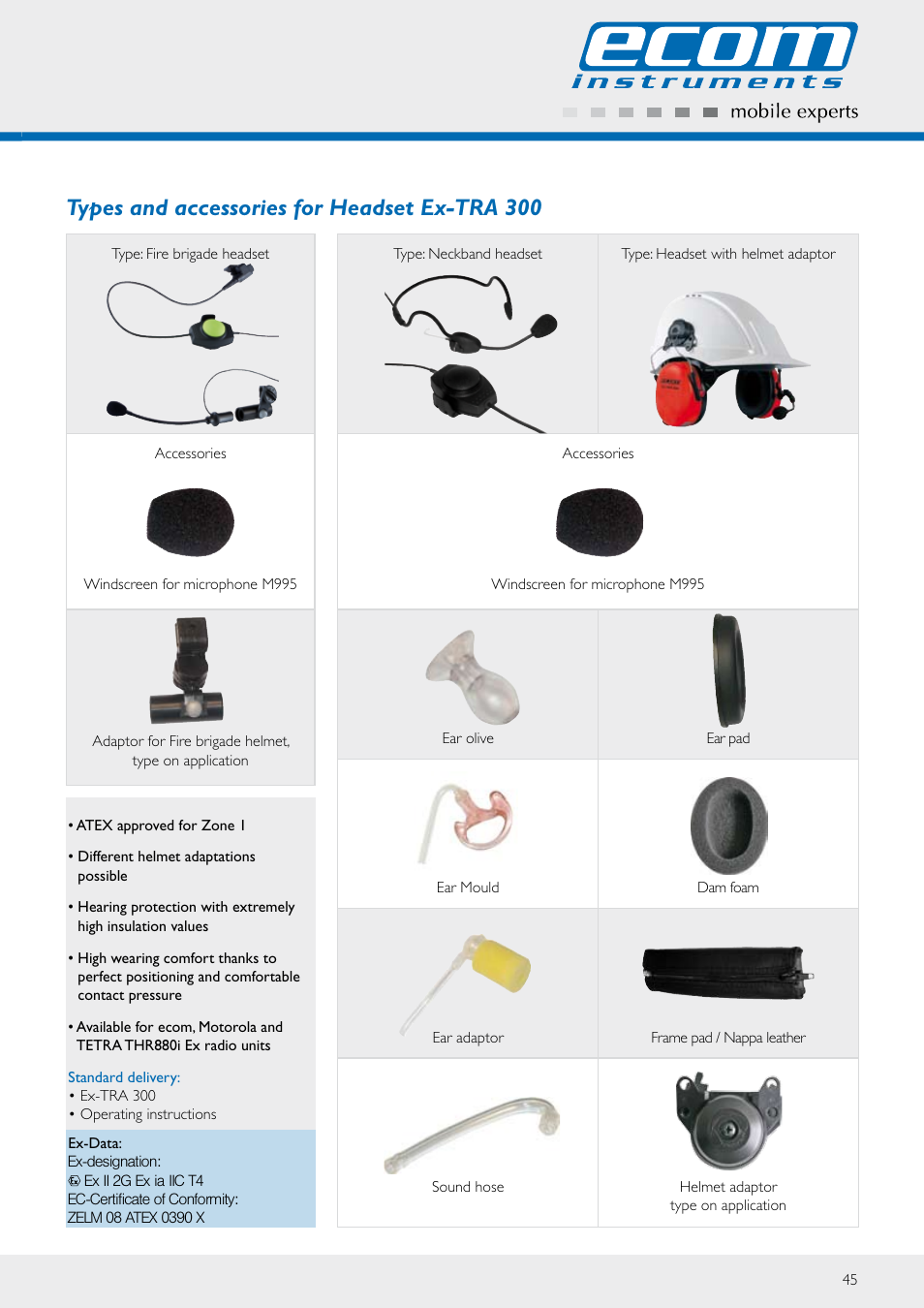 Types and accessories for headset ex-tra 300 | Ecom Instruments Ex-TRA 300 User Manual | Page 2 / 2