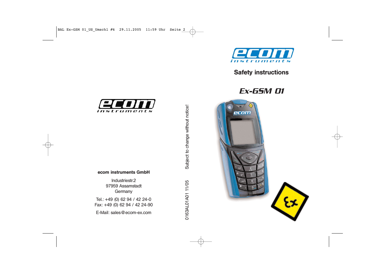 Ex-gsm 01, Safety instructions | Ecom Instruments Ex-GSM 01 User Manual | Page 29 / 29