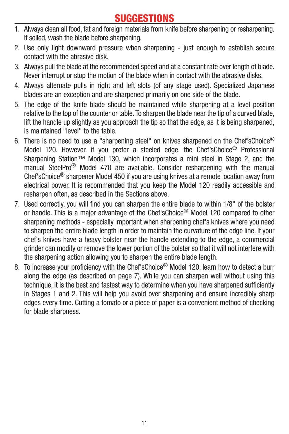 Suggestions | Edge Craft 120 User Manual | Page 11 / 12