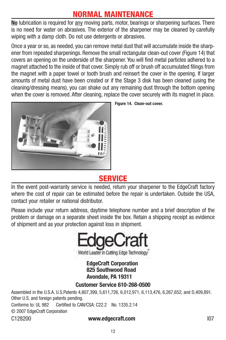 Normal maintenance, Service | Edge Craft 120 User Manual | Page 12 / 12