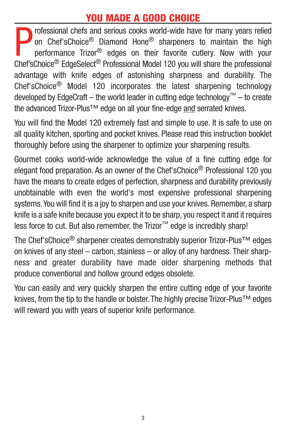 You made a good choice | Edge Craft 120 User Manual | Page 3 / 12