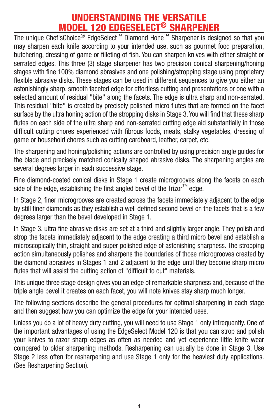 Understanding the versatile model 120 edgeselect, Sharpener | Edge Craft 120 User Manual | Page 4 / 12