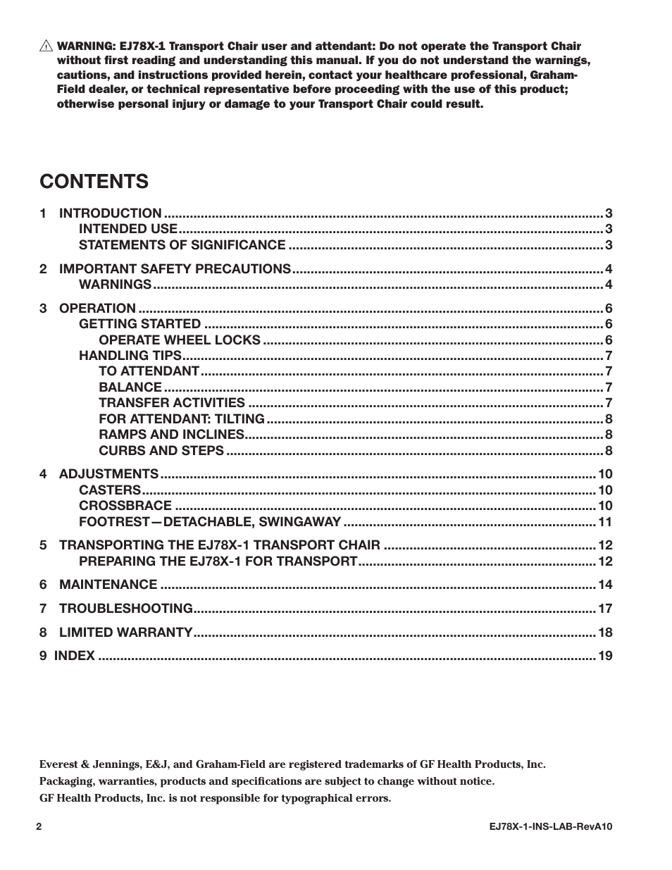 E&J EJ78X-1 User Manual | Page 2 / 20