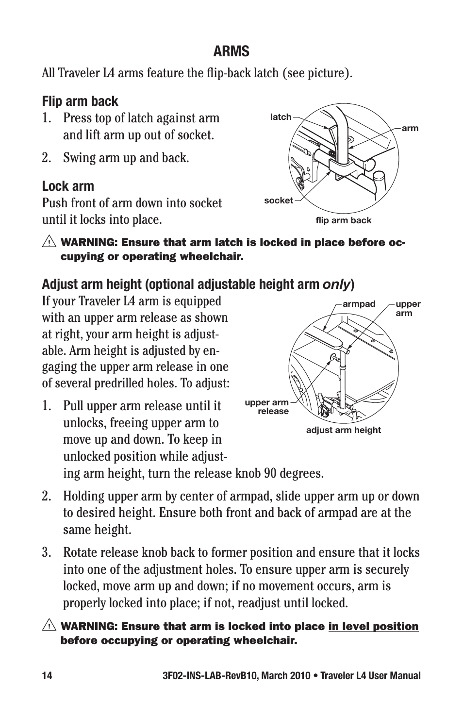 Arms | E&J TRAVELER 3F02-INS-LAB-REVB10 User Manual | Page 14 / 32