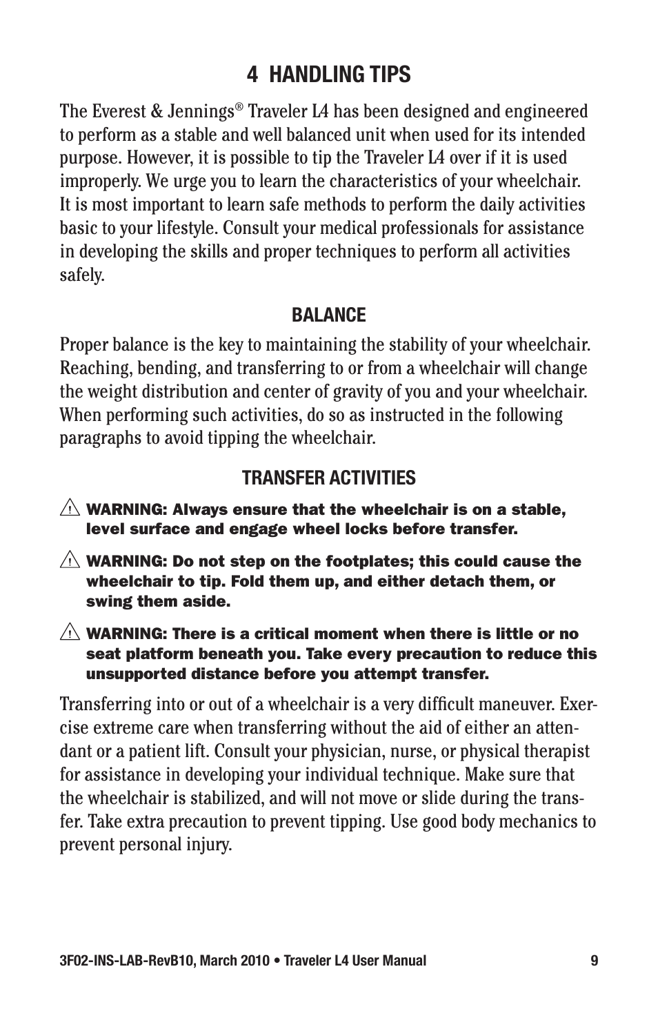 4 handling tips | E&J TRAVELER 3F02-INS-LAB-REVB10 User Manual | Page 9 / 32