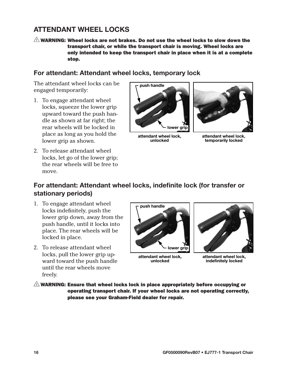 Attendant wheel locks | E&J EJ777-1 User Manual | Page 16 / 28