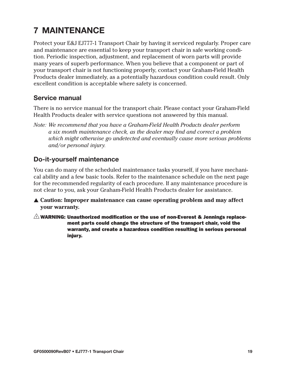 7 maintenance | E&J EJ777-1 User Manual | Page 19 / 28
