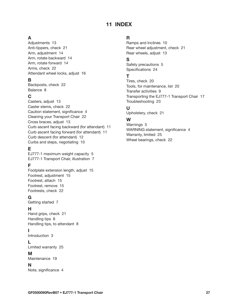 11 index | E&J EJ777-1 User Manual | Page 27 / 28