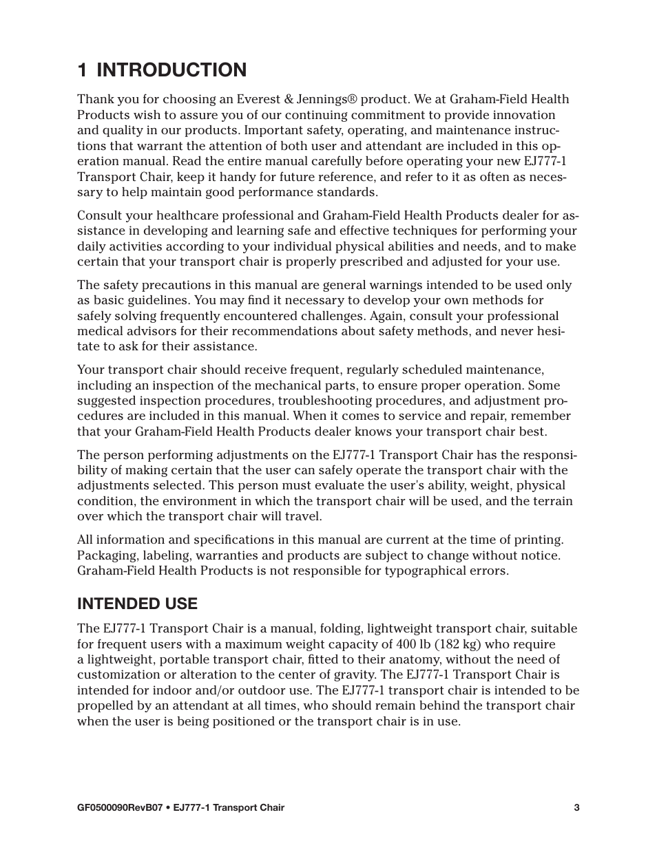 1 introduction, Intended use | E&J EJ777-1 User Manual | Page 3 / 28