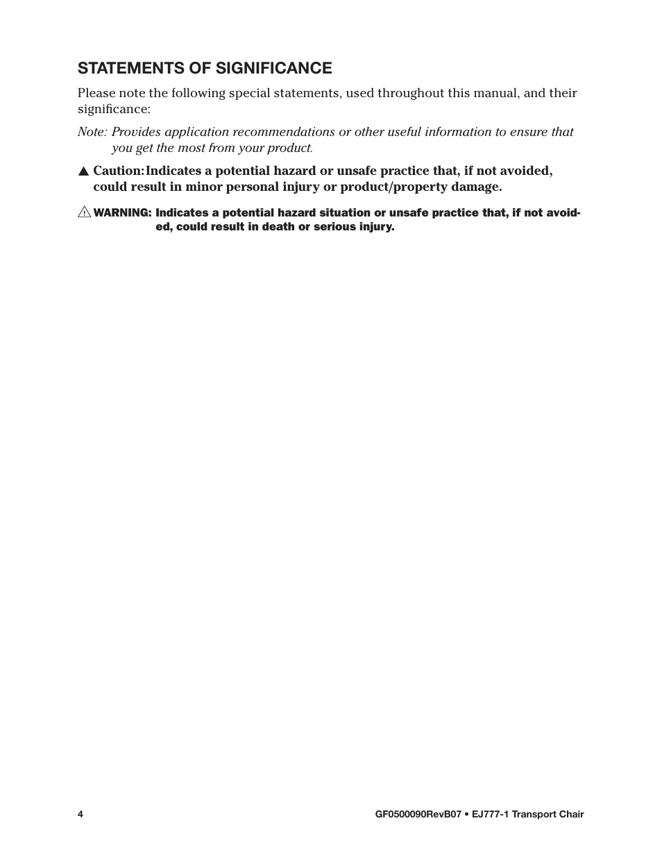 Statements of significance | E&J EJ777-1 User Manual | Page 4 / 28