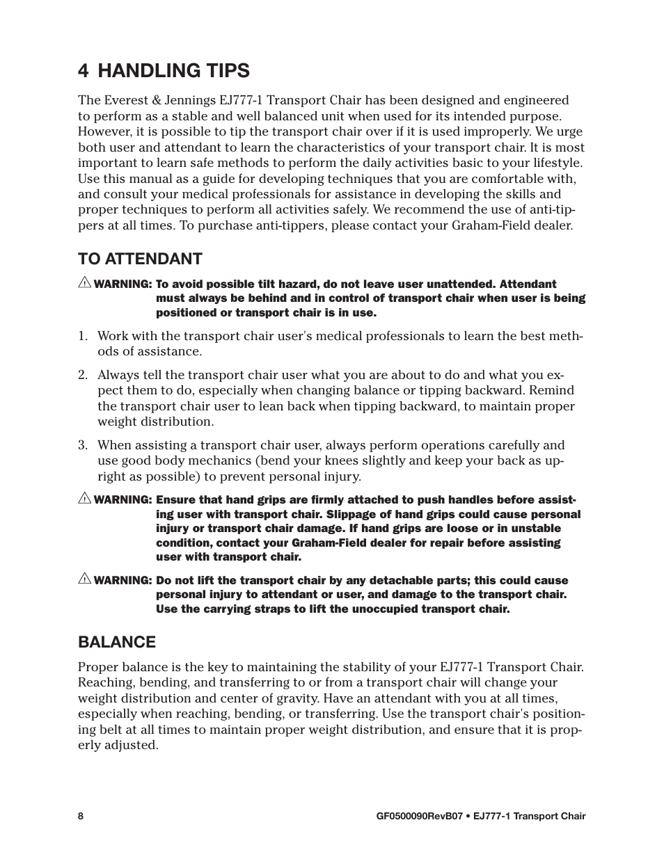 4 handling tips, To attendant, Balance | To attendant balance | E&J EJ777-1 User Manual | Page 8 / 28