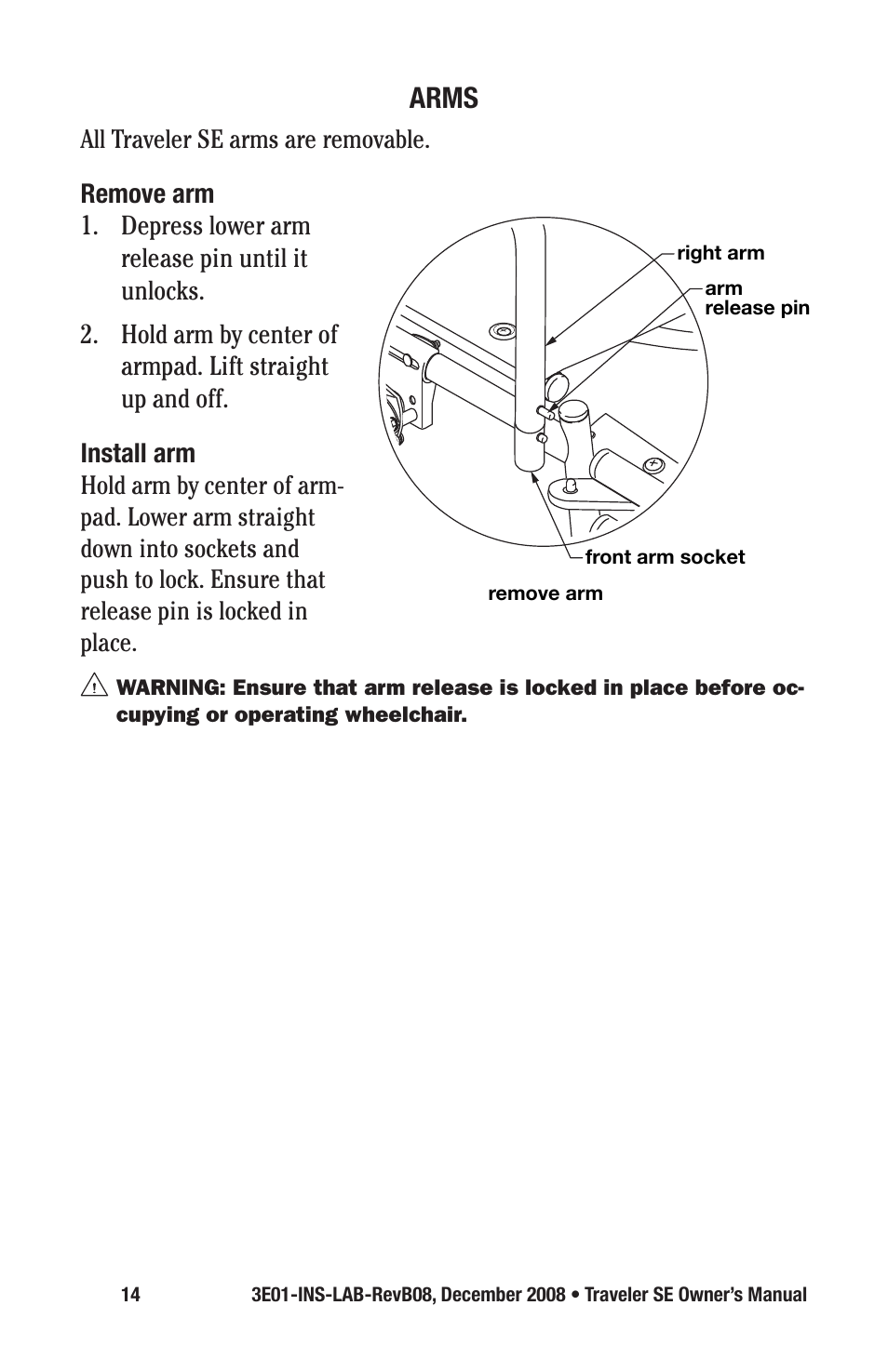 Arms | E&J TRAVELER SE 3E01-INS-LAB-REVB08 User Manual | Page 14 / 32