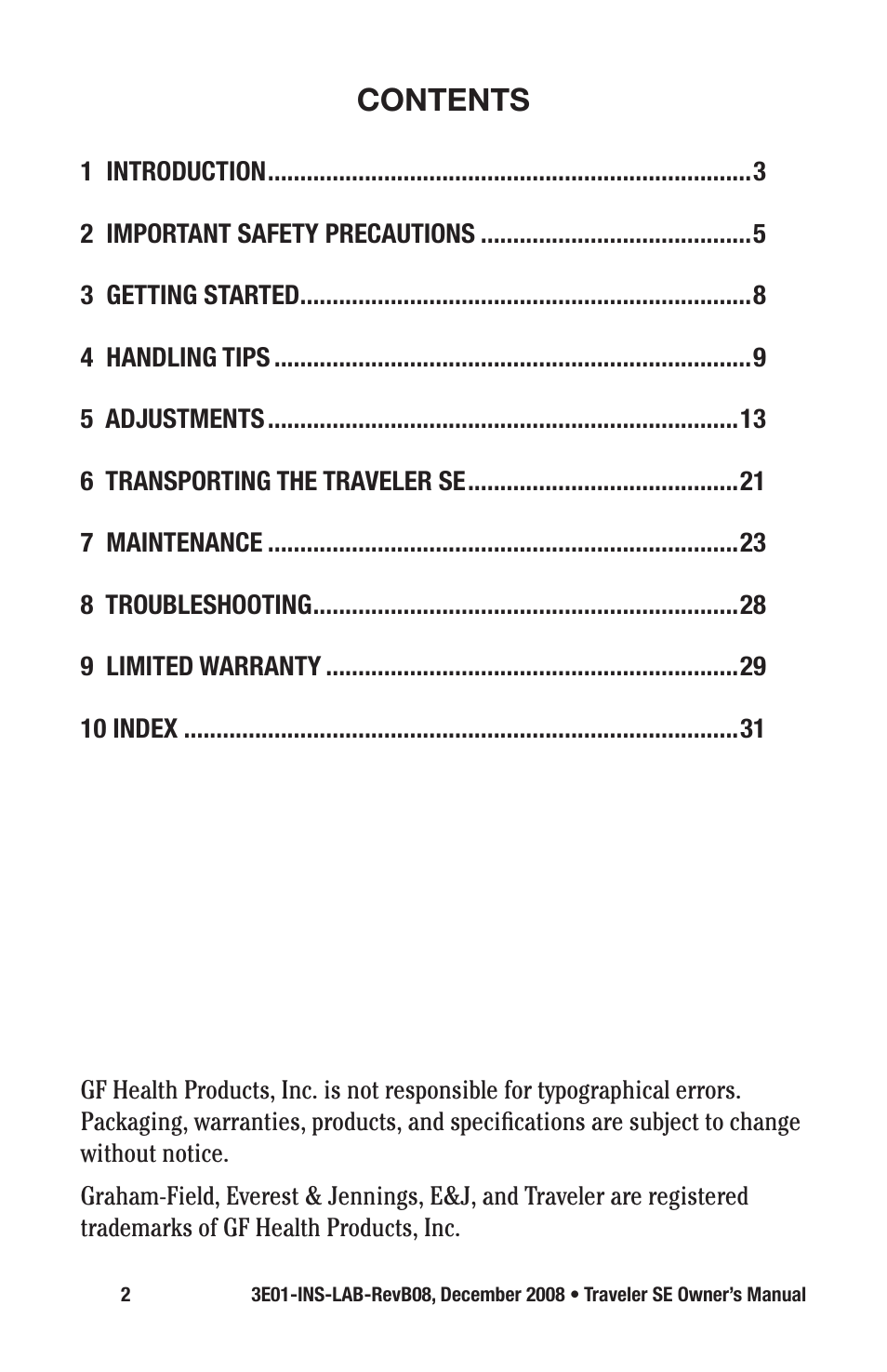 E&J TRAVELER SE 3E01-INS-LAB-REVB08 User Manual | Page 2 / 32