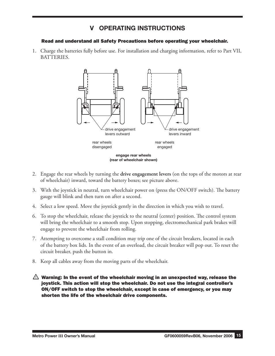 V operating instructions | E&J GF0600059REVB06 User Manual | Page 15 / 44