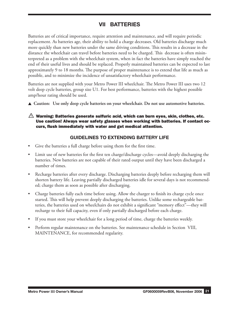 Vii batteries | E&J GF0600059REVB06 User Manual | Page 21 / 44