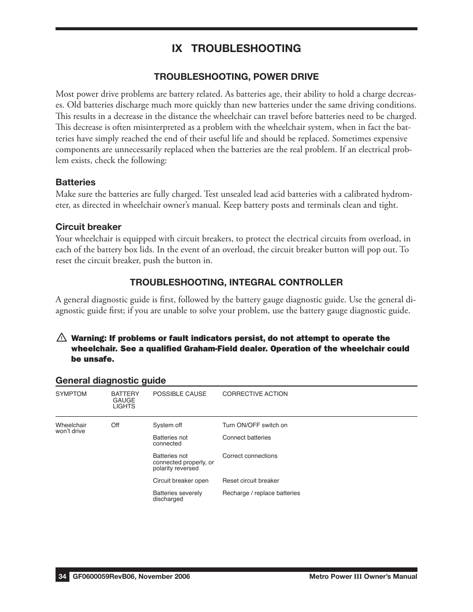 Ix troubleshooting, General diagnostic guide | E&J GF0600059REVB06 User Manual | Page 34 / 44
