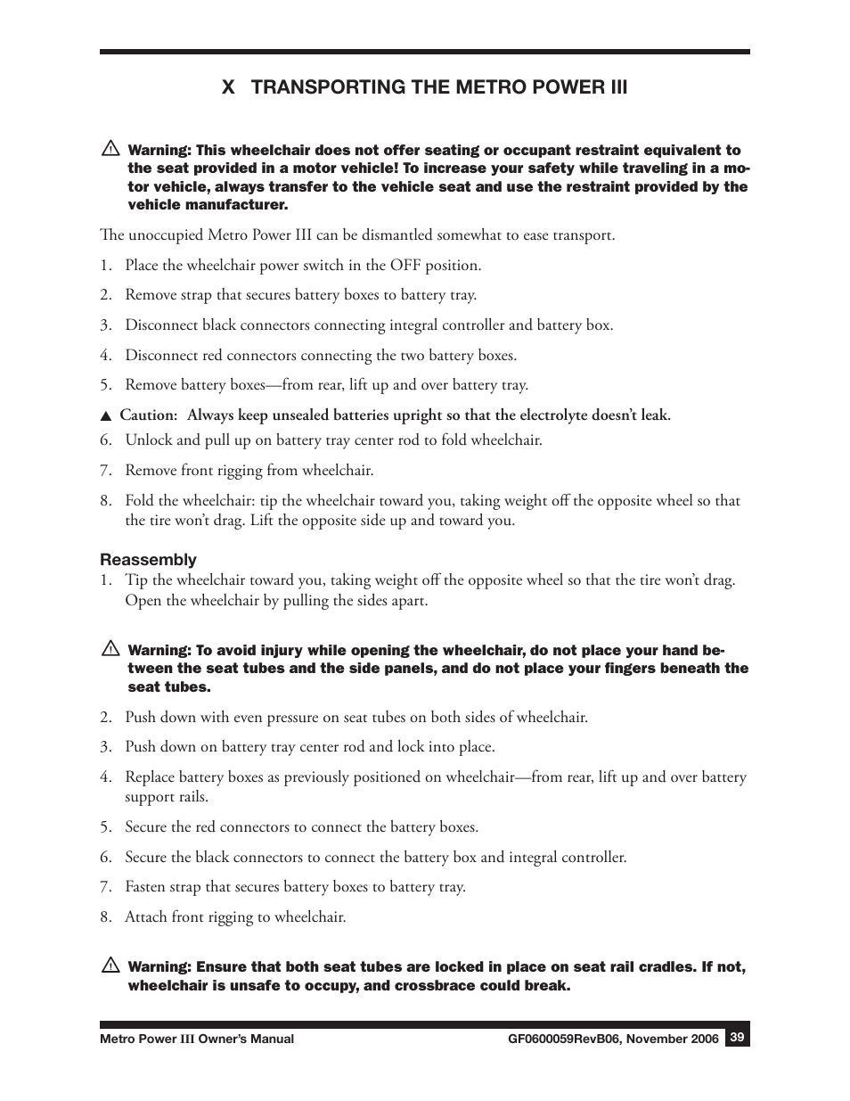 X transporting the metro power iii | E&J GF0600059REVB06 User Manual | Page 39 / 44