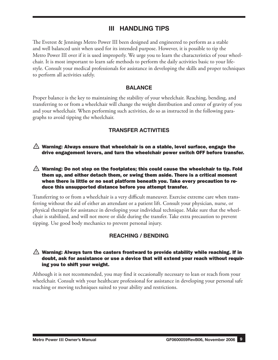 Iii handling tips | E&J GF0600059REVB06 User Manual | Page 9 / 44