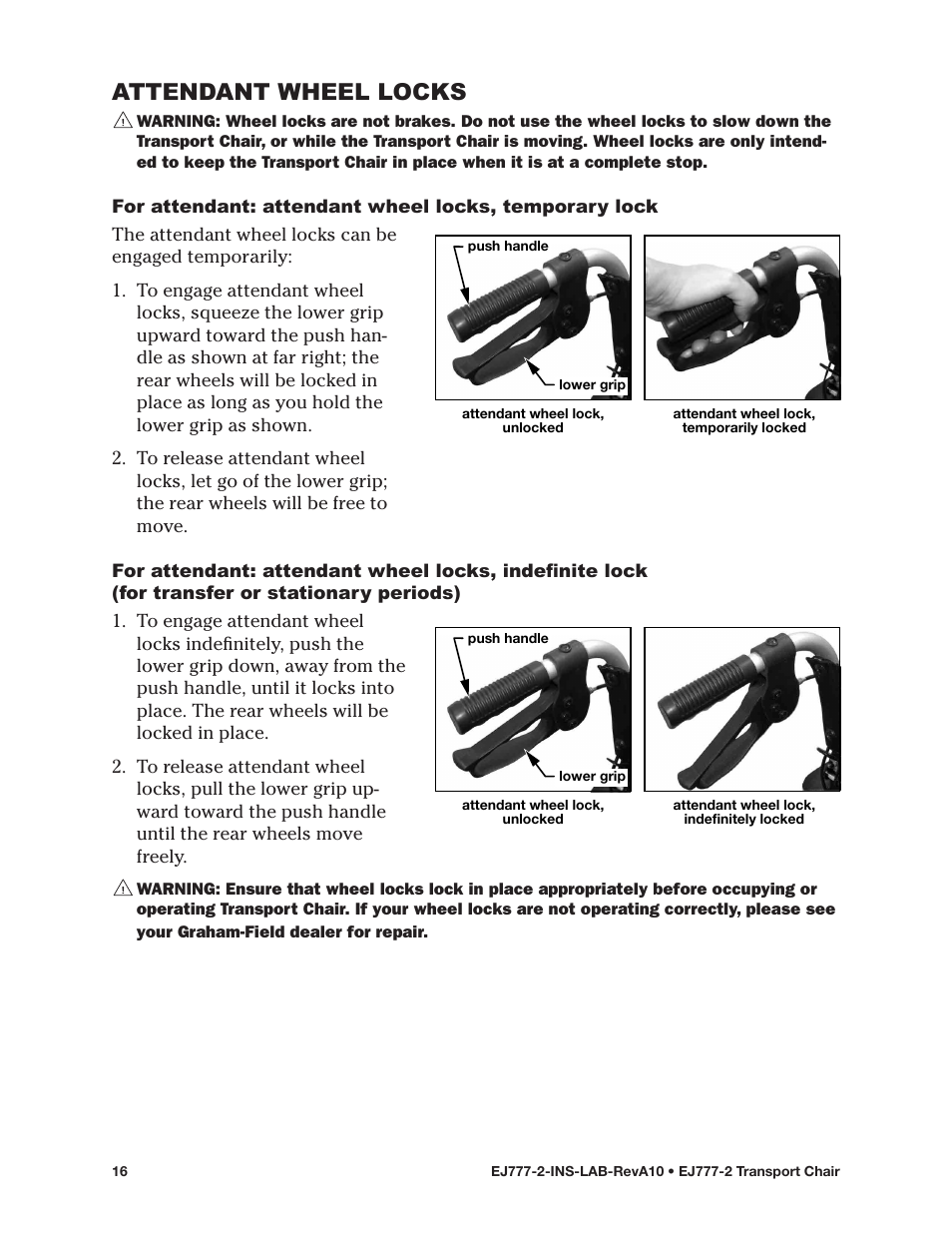 Attendant wheel locks | E&J EJ777-2 User Manual | Page 16 / 28