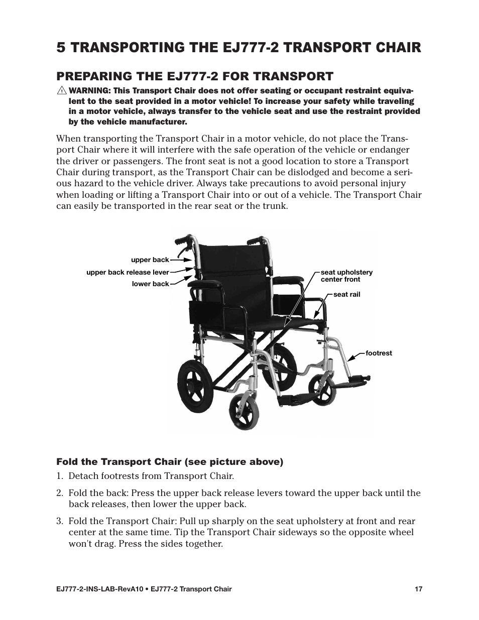 Preparing the ej777-2 for transport | E&J EJ777-2 User Manual | Page 17 / 28