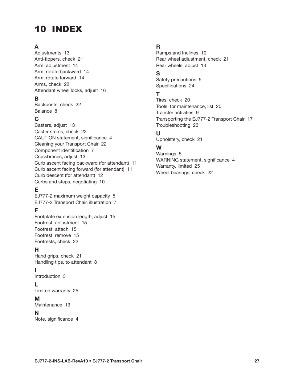 10 index | E&J EJ777-2 User Manual | Page 27 / 28