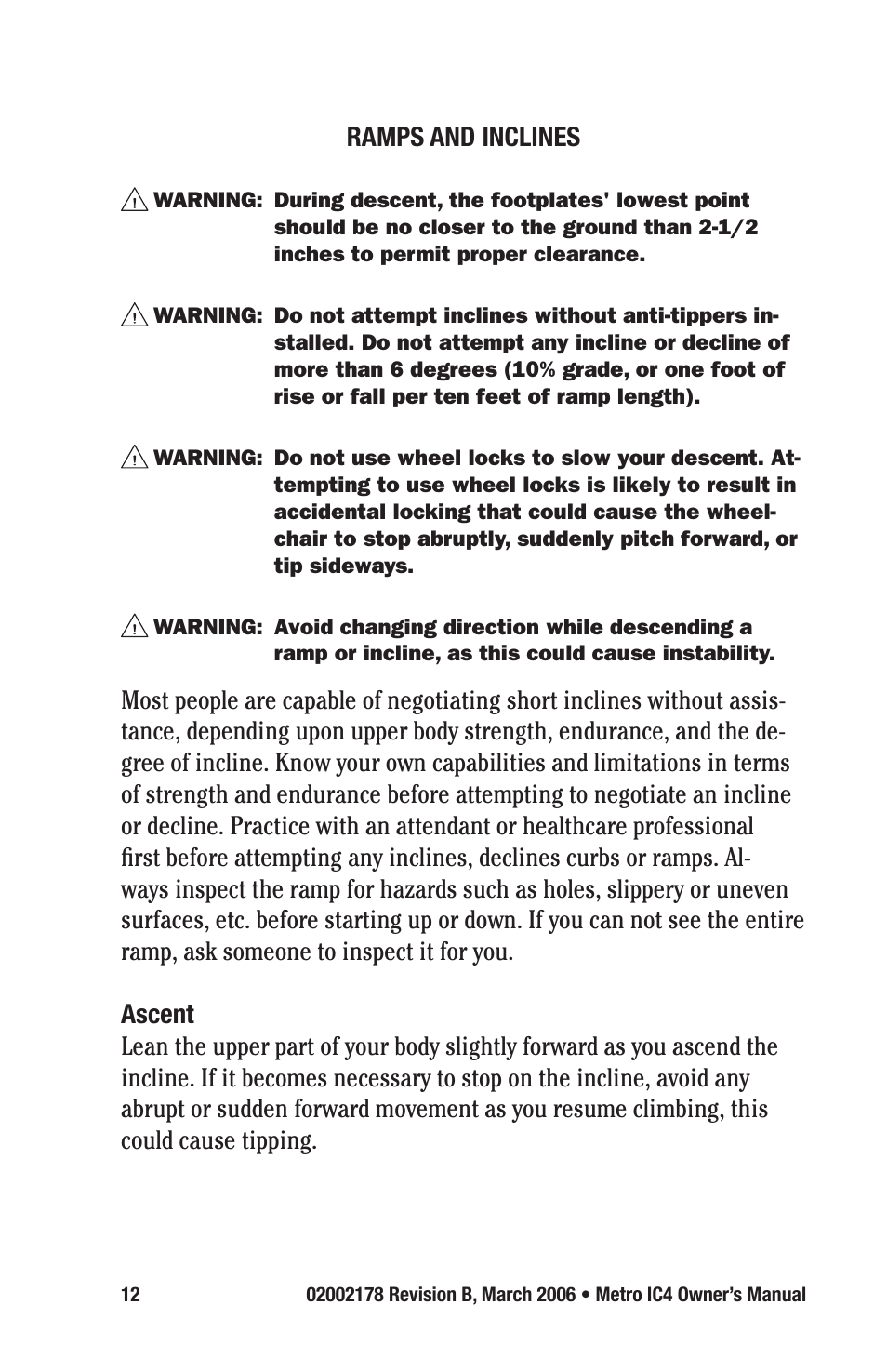 Ramps and inclines | E&J METRO IC4 User Manual | Page 12 / 36