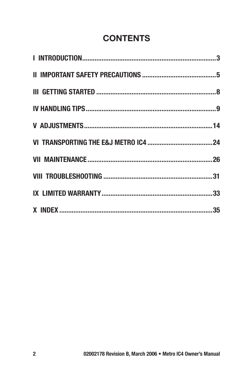 E&J METRO IC4 User Manual | Page 2 / 36