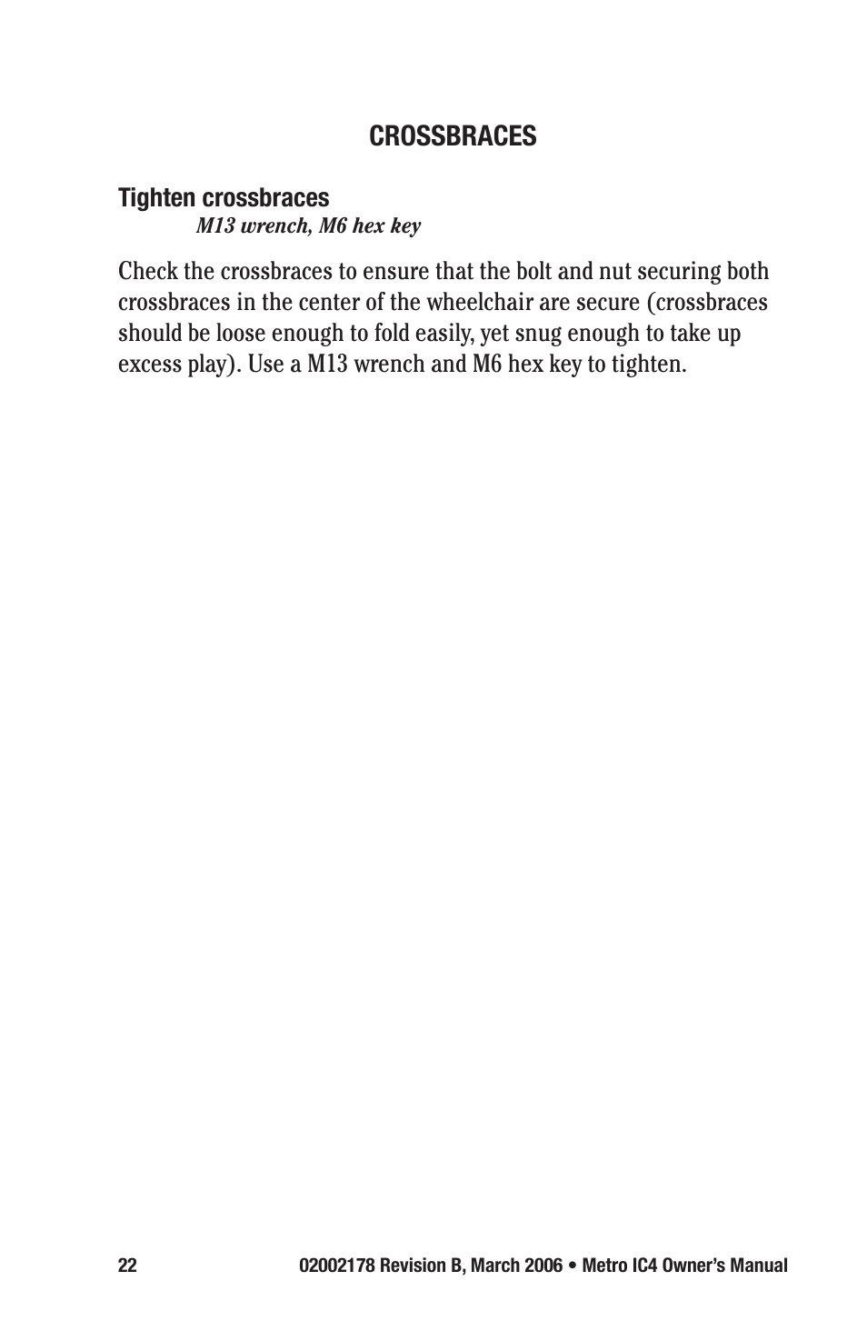 Crossbraces | E&J METRO IC4 User Manual | Page 22 / 36