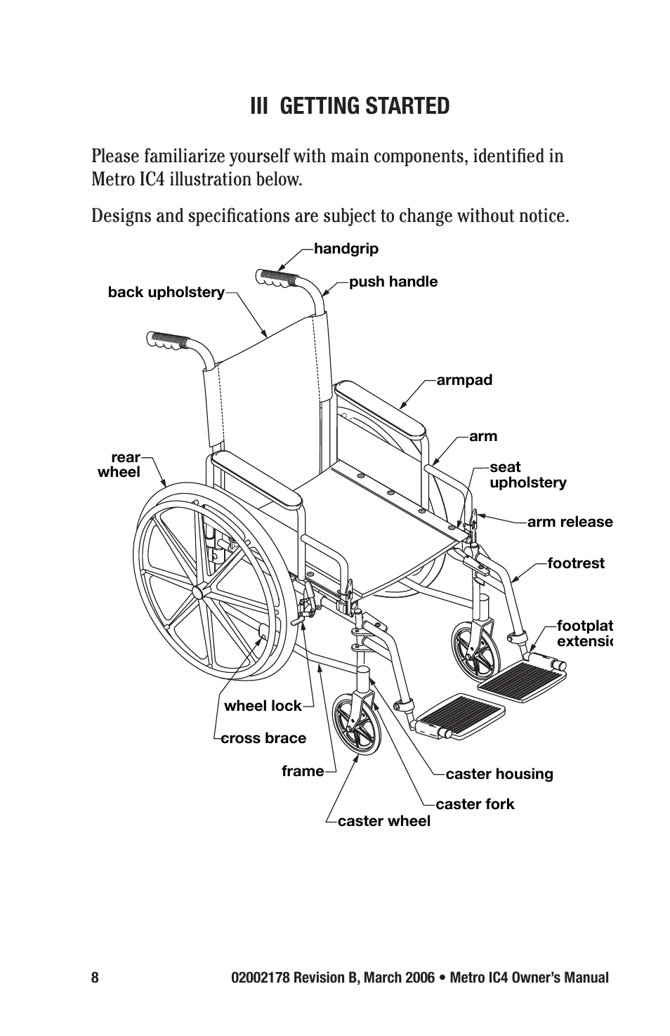 Iii getting started | E&J METRO IC4 User Manual | Page 8 / 36