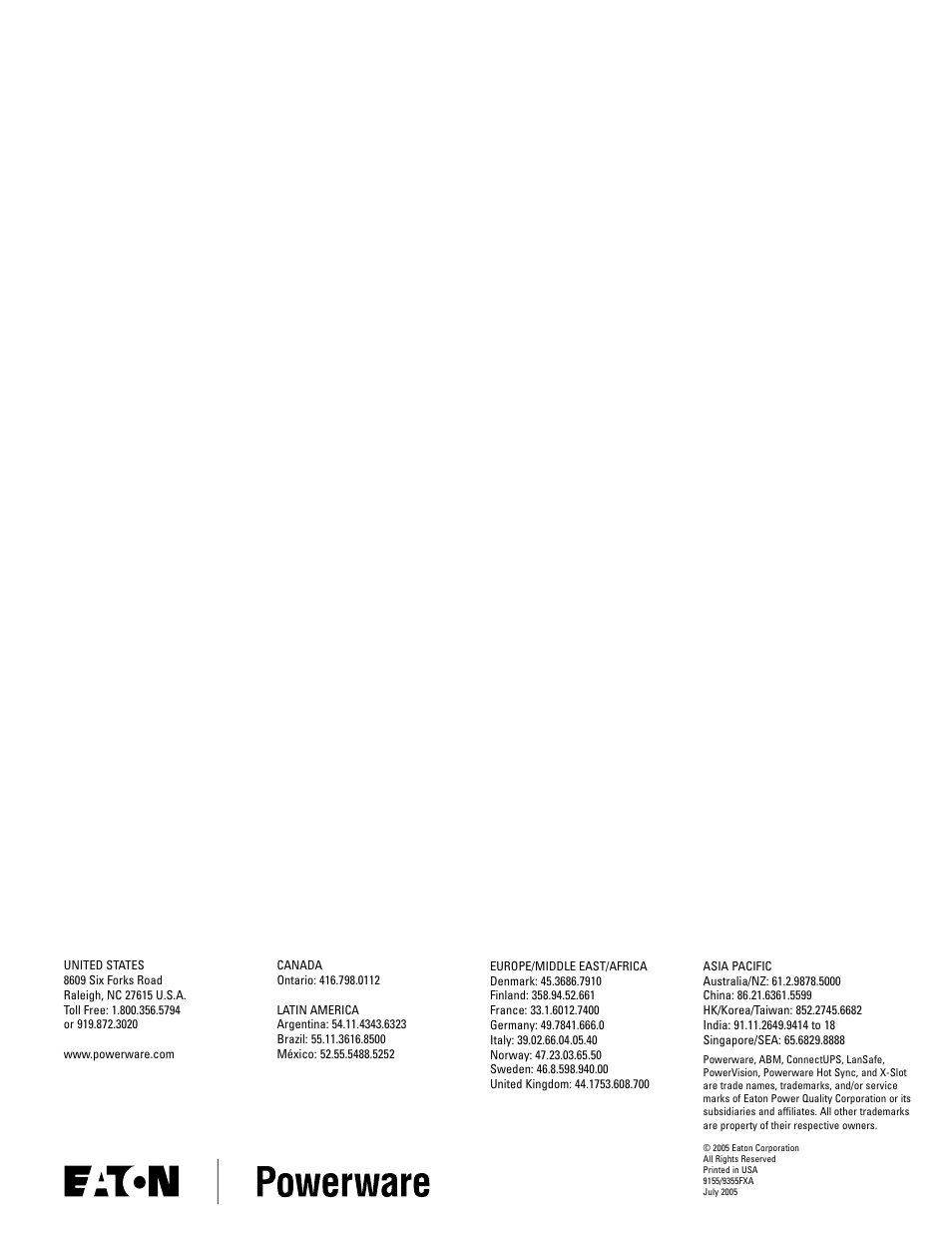 Eaton Electrical Powerware Single-phase UPS 9155 User Manual | Page 10 / 10
