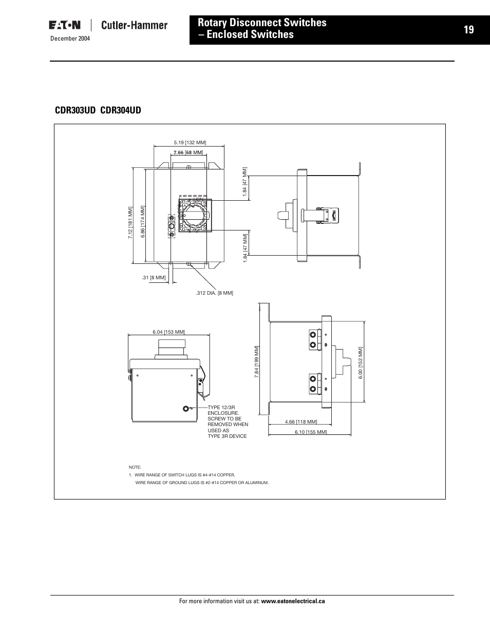 Dimensional drawings | Eaton Electrical Disconnect Switches User Manual | Page 20 / 34