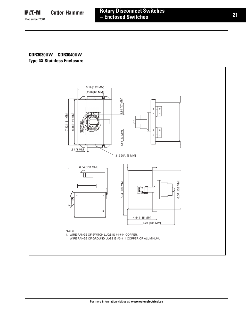 Enclosed switches rotary disconnect switches | Eaton Electrical Disconnect Switches User Manual | Page 22 / 34