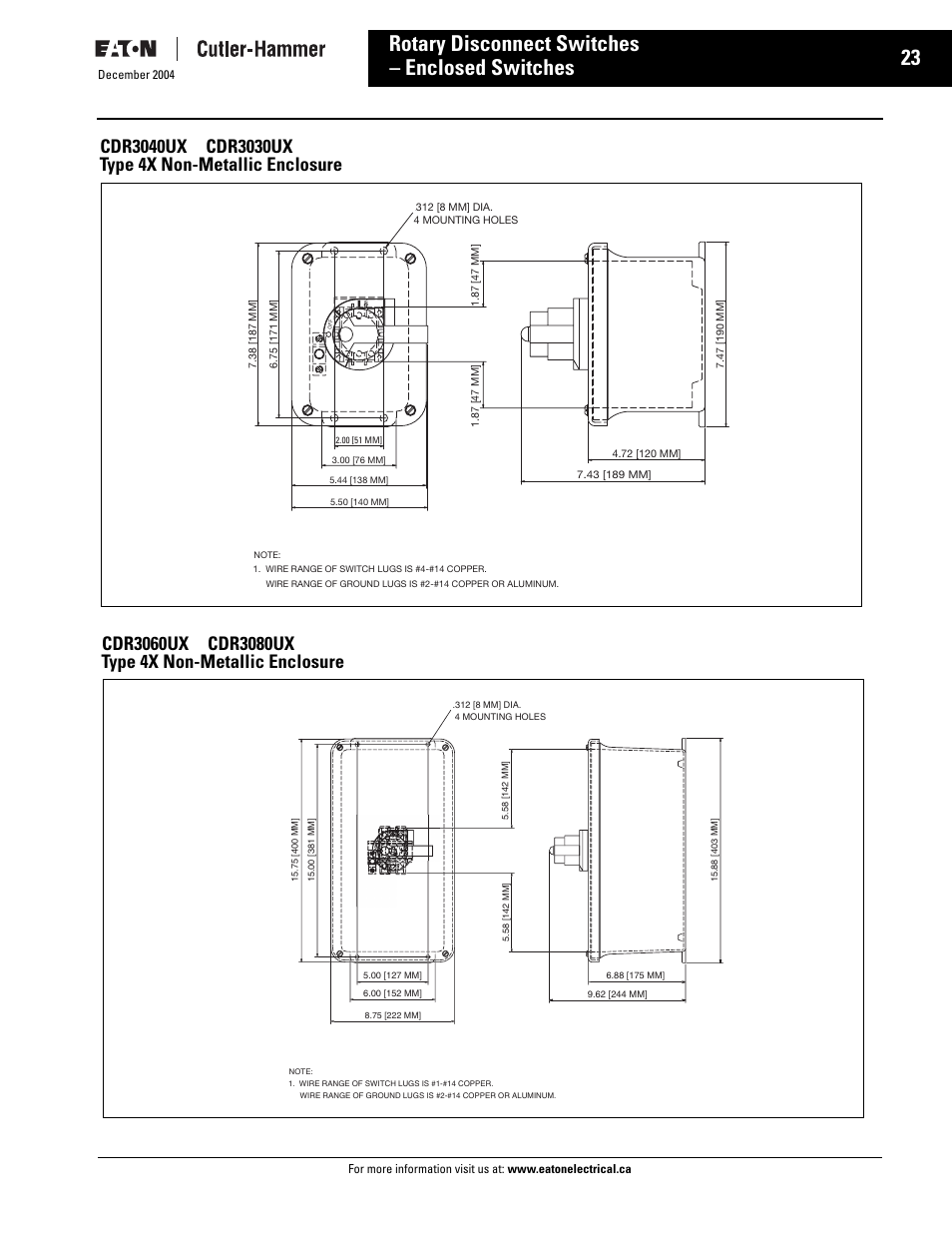 Rotary disconnect switches – enclosed switches | Eaton Electrical Disconnect Switches User Manual | Page 24 / 34