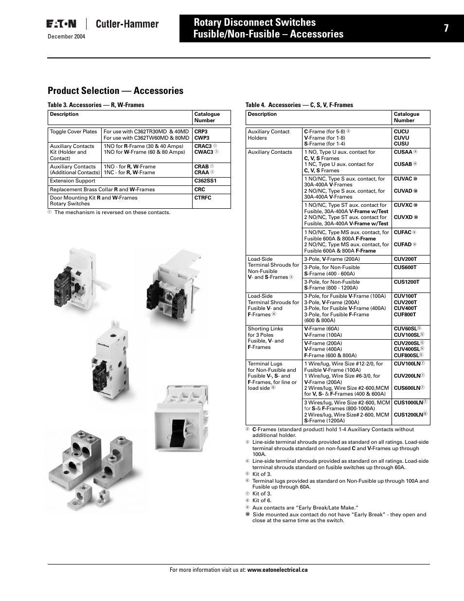 Accessories, Product selection — accessories | Eaton Electrical Disconnect Switches User Manual | Page 8 / 34