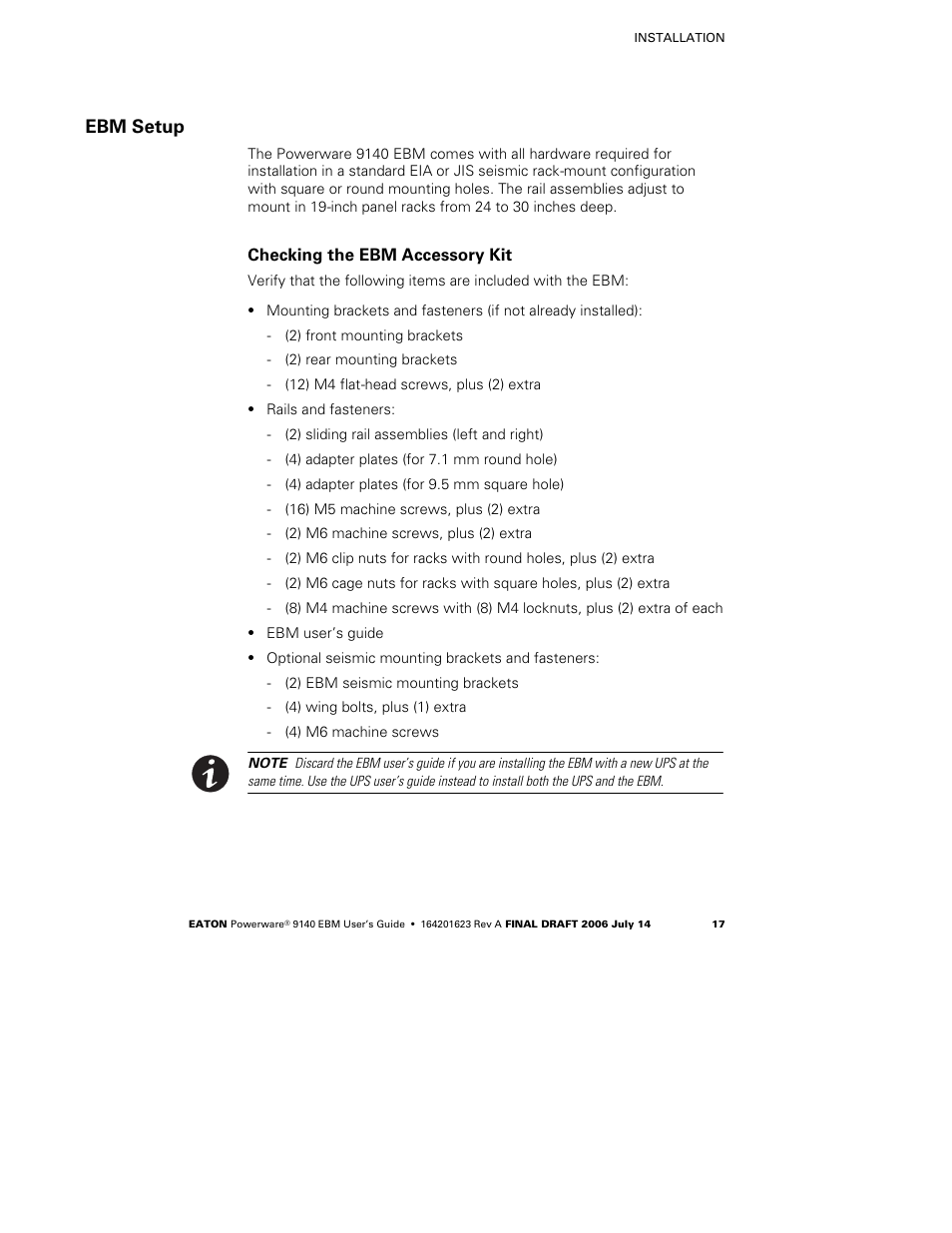 Ebm setup | Eaton Electrical Extended Battery Module (EBM) 9140 User Manual | Page 23 / 44