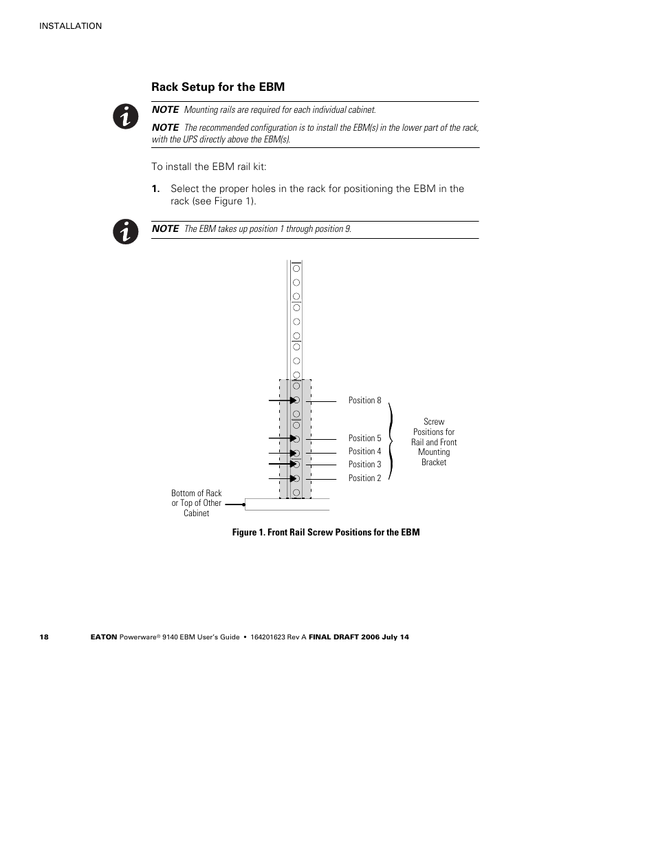 Rack setup for the ebm | Eaton Electrical Extended Battery Module (EBM) 9140 User Manual | Page 24 / 44