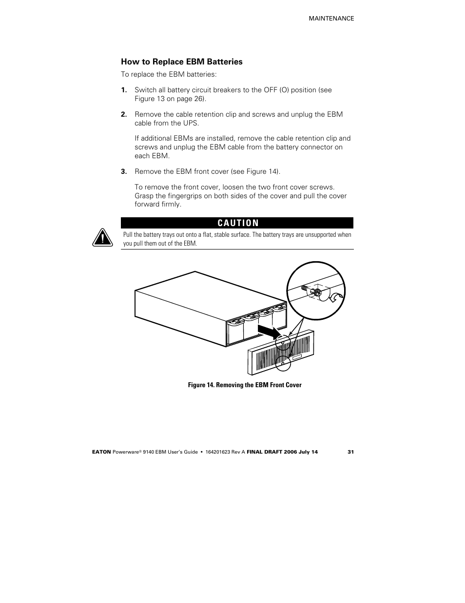How to replace ebm batteries | Eaton Electrical Extended Battery Module (EBM) 9140 User Manual | Page 37 / 44