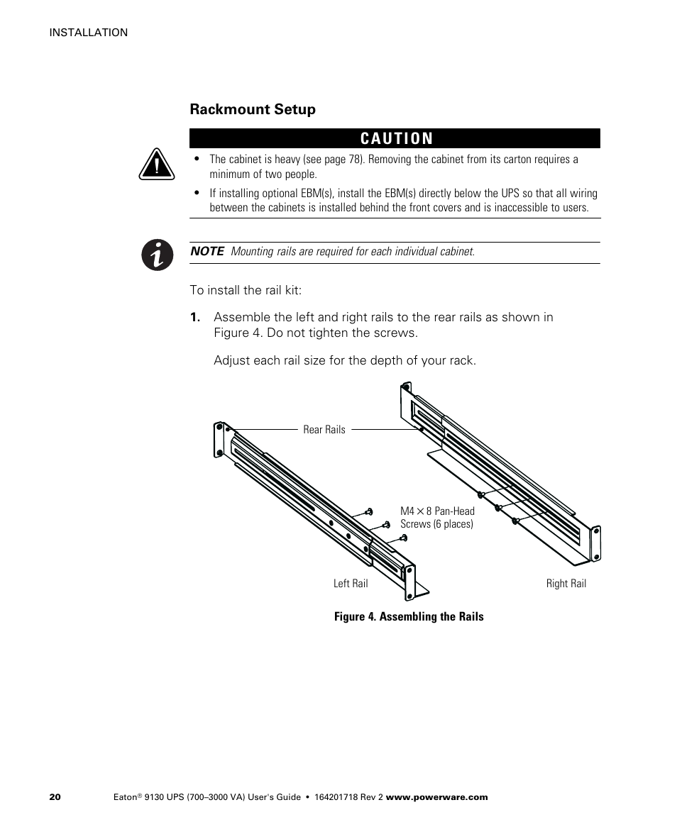Rackmount setup | Eaton Electrical Powerware 9130 User Manual | Page 28 / 120