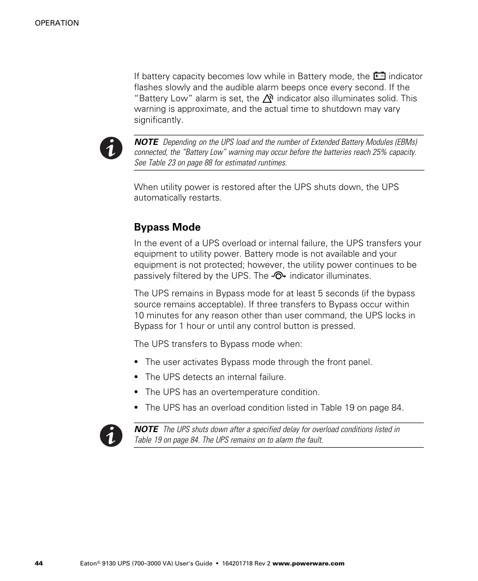 Bypass mode | Eaton Electrical Powerware 9130 User Manual | Page 52 / 120