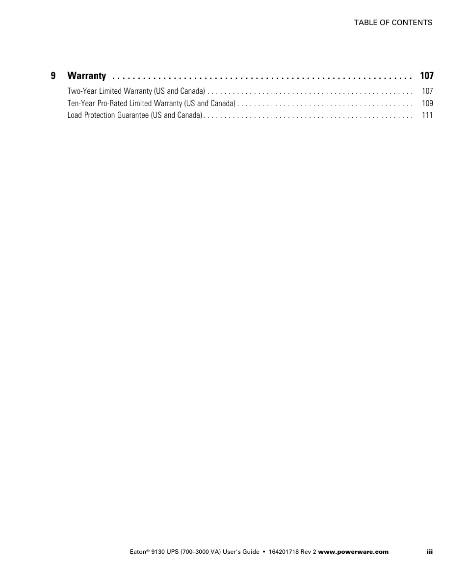9warranty 107 | Eaton Electrical Powerware 9130 User Manual | Page 7 / 120