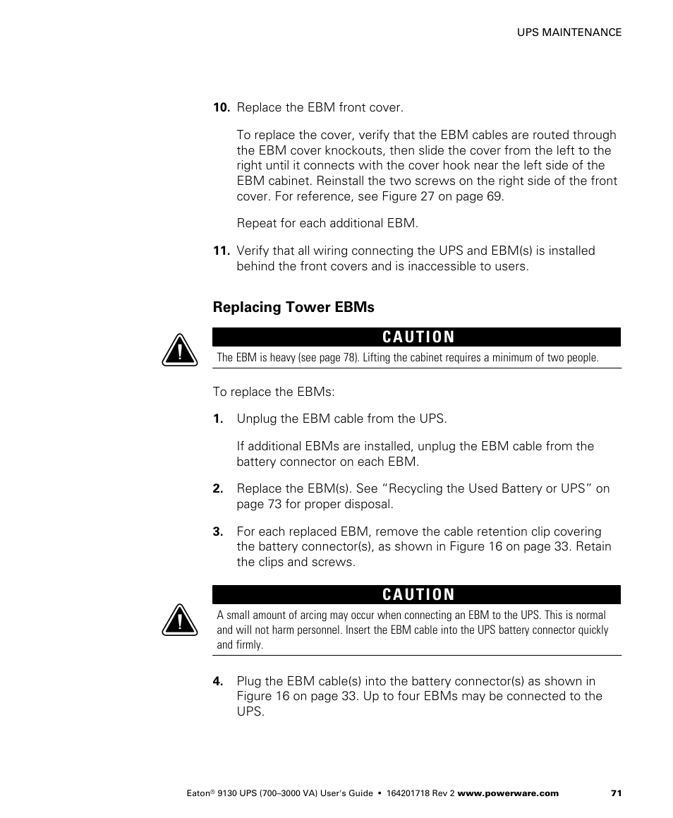 Replacing tower ebms | Eaton Electrical Powerware 9130 User Manual | Page 79 / 120