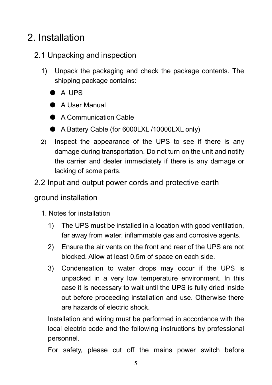 Installation, 1 unpacking and inspection | Eaton Electrical 10000L(XL) User Manual | Page 7 / 29