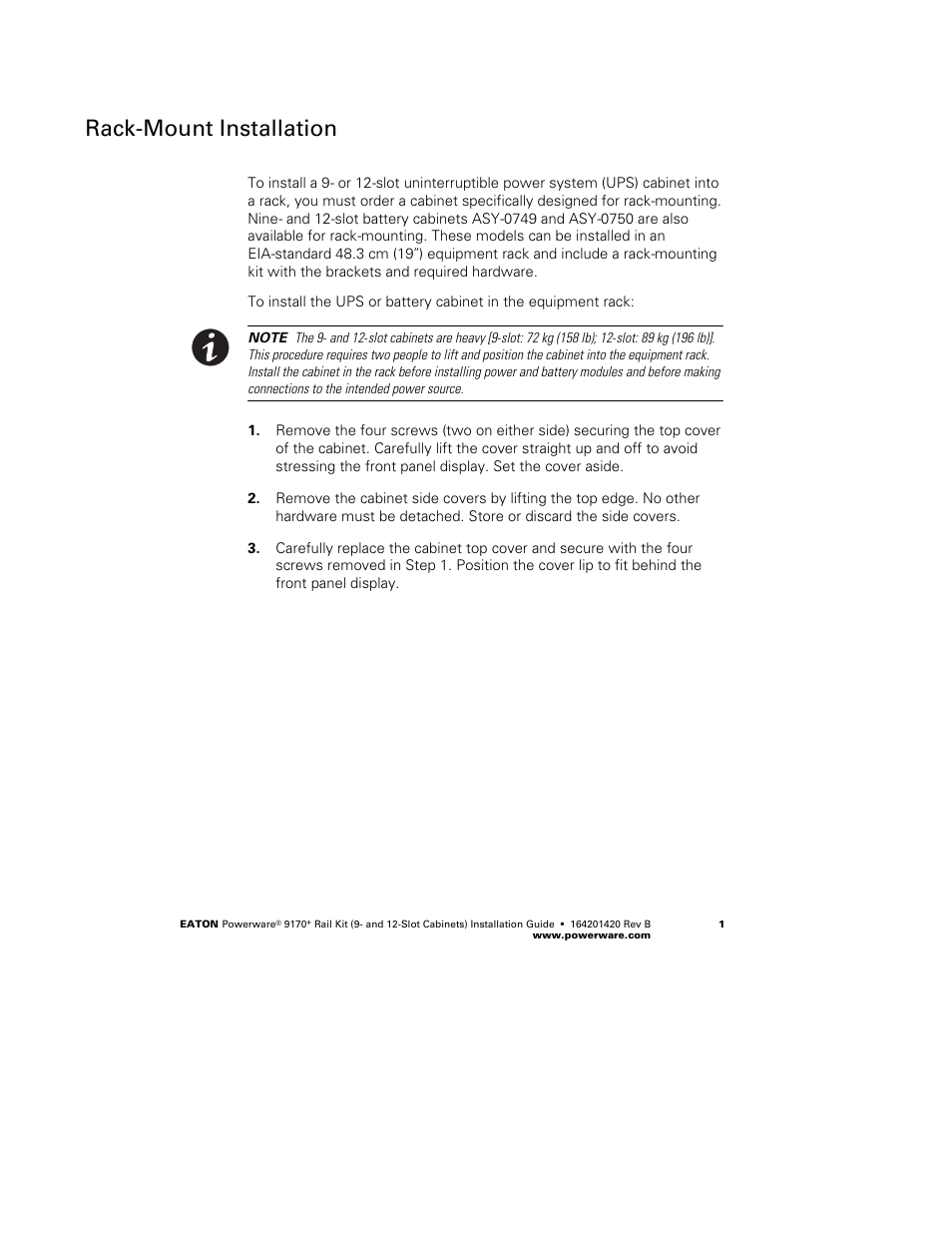 Rack-mount installation | Eaton Electrical 164201420B User Manual | Page 3 / 8